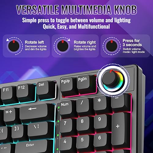 Miniatura 3 de Mechanical Gaming Keyboard with Red Switches 98 Keys PC Gaming Keyboard with BacklitMulti-Function Volume & Lighting Knob,Anti-Ghosting Wired USB