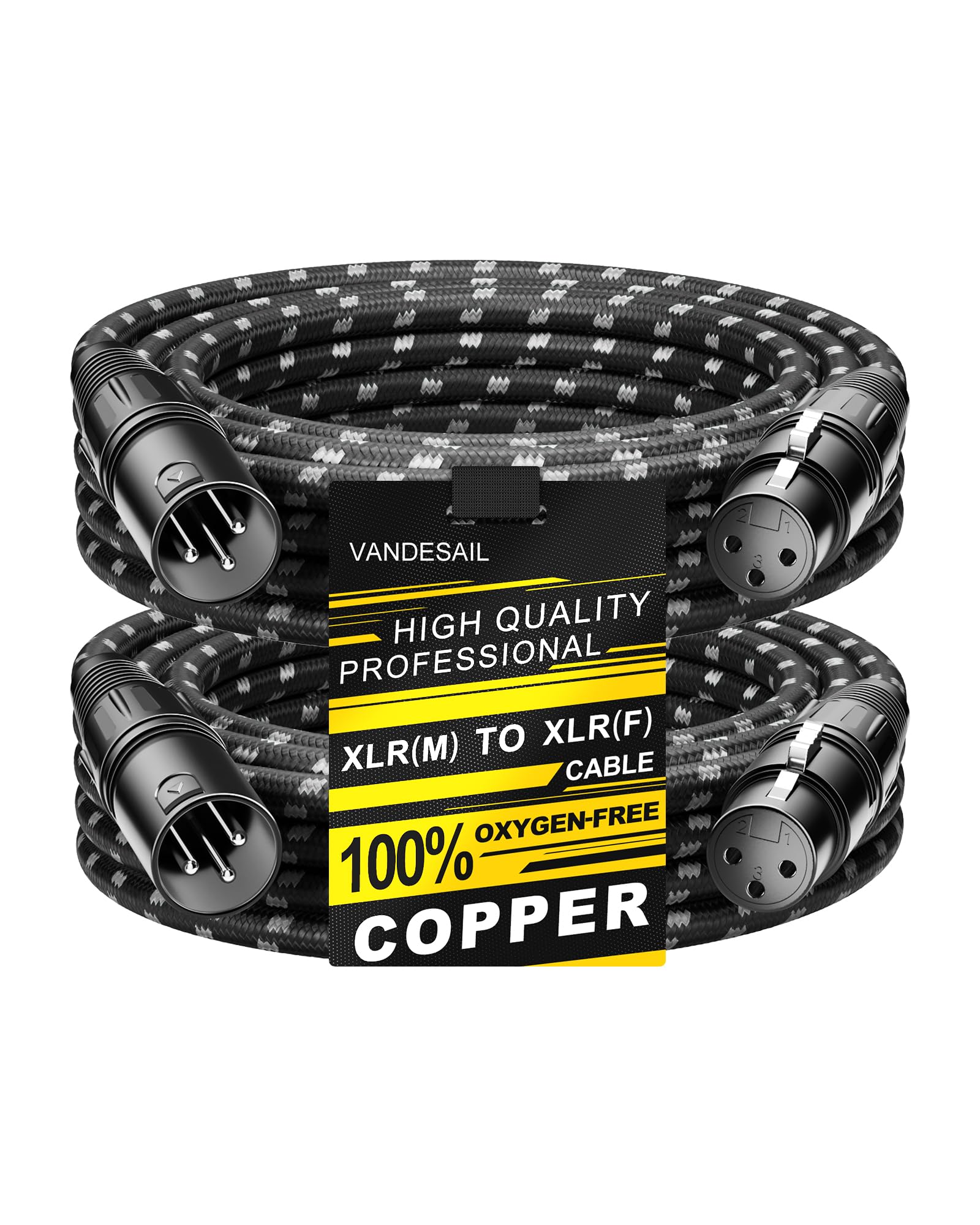 Long XLR Cables 25ft 2 Pack, Nylon Braided XLR Extension Microphone Cable, OFC Shielded Balanced Male to Female Mic Cord for Preamp Recording Mixer Amplifie Speaker Black