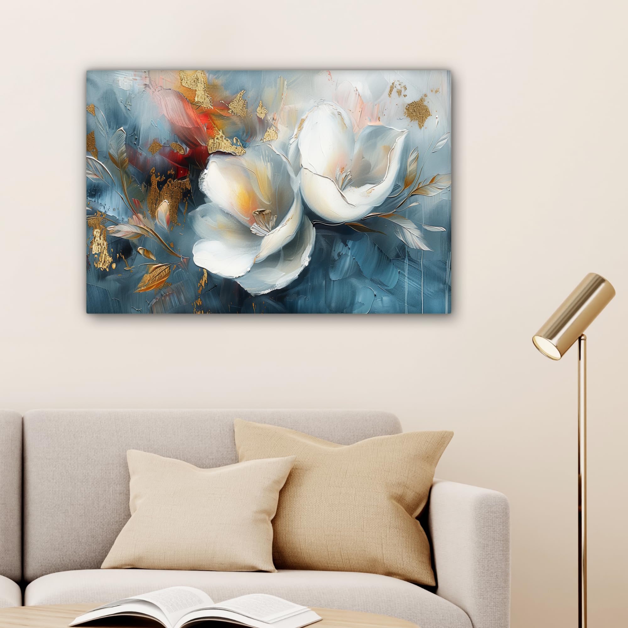 Quadro Moderno Per Soggiorno 30x40 Cm - Stampe Su Tela Con Cornice, Design Tarassaco Beige - Foto 9