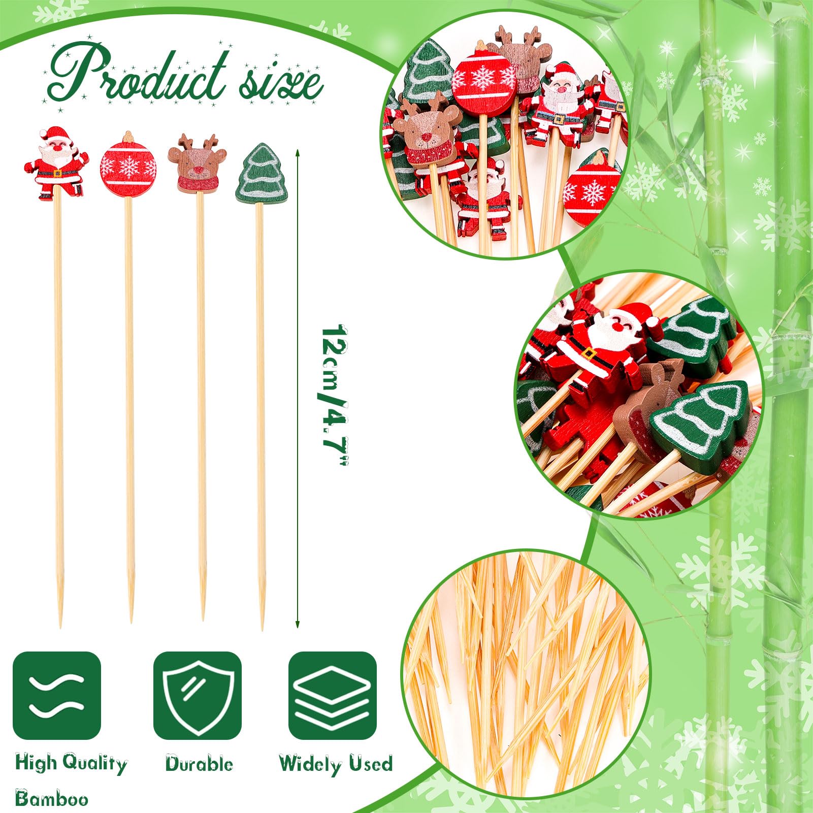 100PCS Pics à Cocktails Avec Père Noël Renne Déco, Cure-dents