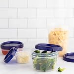 PLASTICPRO [16 oz 5 Pack] Conteneurs de délices Fond dégagé avec le haut bleu Twist sur les lides réutilisables, empilables, contenant congélateur d'entreposage des aliments