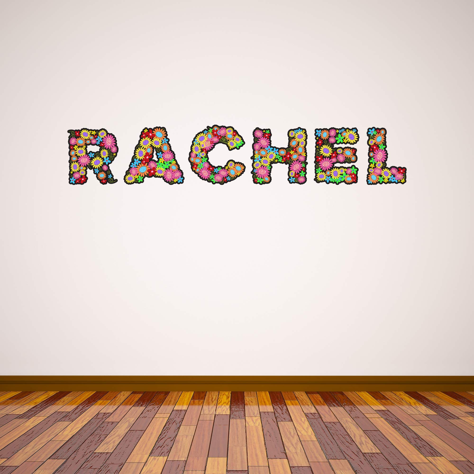 Colourful Floral Personalised Name Wall Sticker Bedroom Art Decal Mural Kids (60cm Width)