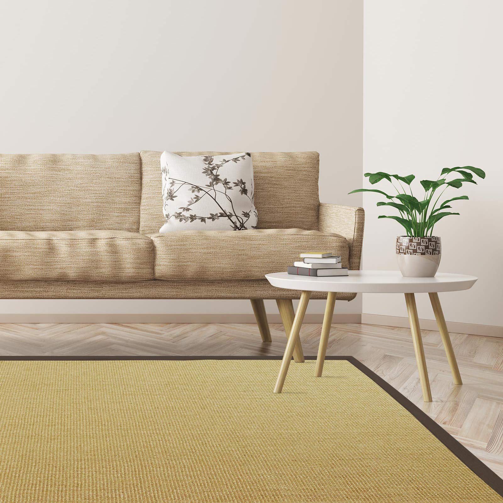 Tapis de sol en sisal naturel Floordirekt Amazonas Cappuchino Sahara salon 200x200 cm