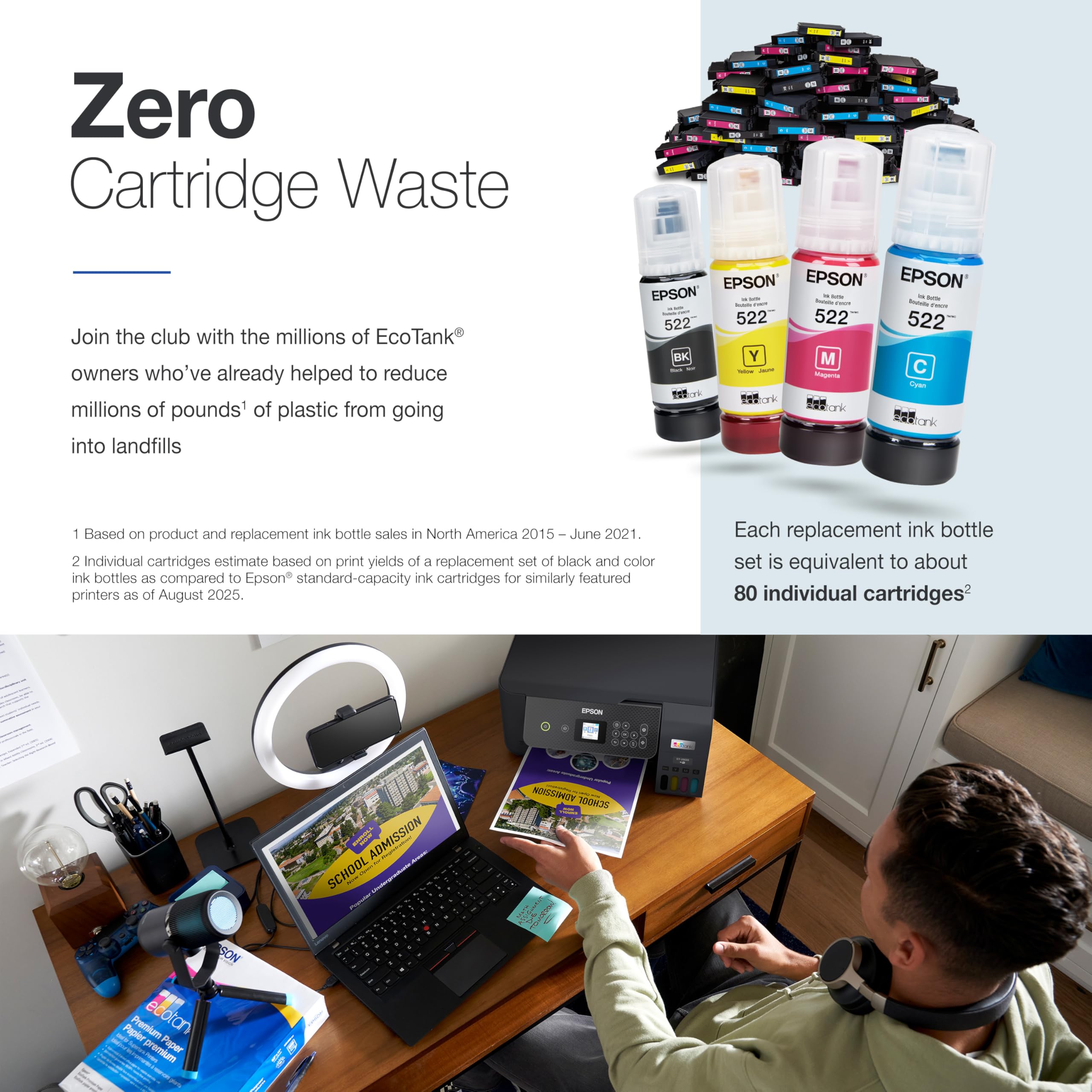 Epson EcoTank ET-2800 Wireless Color All-in-One Cartridge-Free Supertank Printer with Scan and Copy â€“ The Ideal Basic Home Printer - Black, Medium