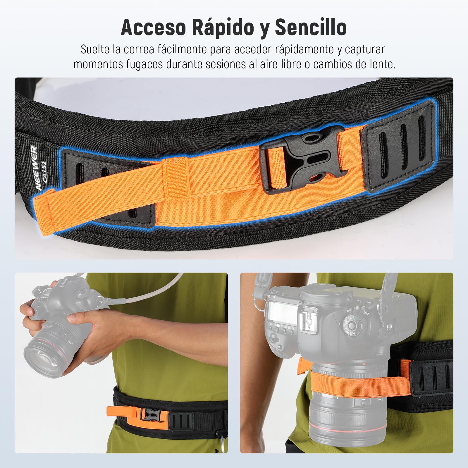 NEEWER Cinturón multifunción para cámara, Correa de cámara para fotógrafos, Cintura Transpirable Ajustable con Anillos en D para Bolsa DSLR, Bolsa de Lente, trípode, Accesorios de fotografía Flash