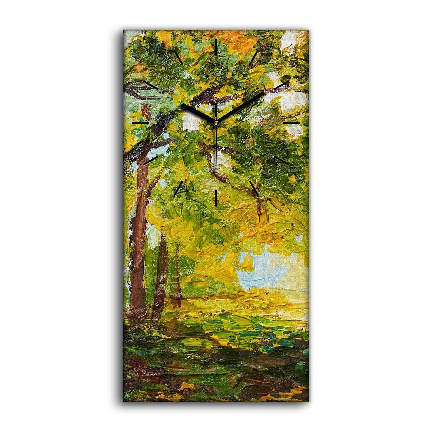 Horloge sur Toile sans tic-tac forêt verte déco salon chambre 30x60cm Coloray