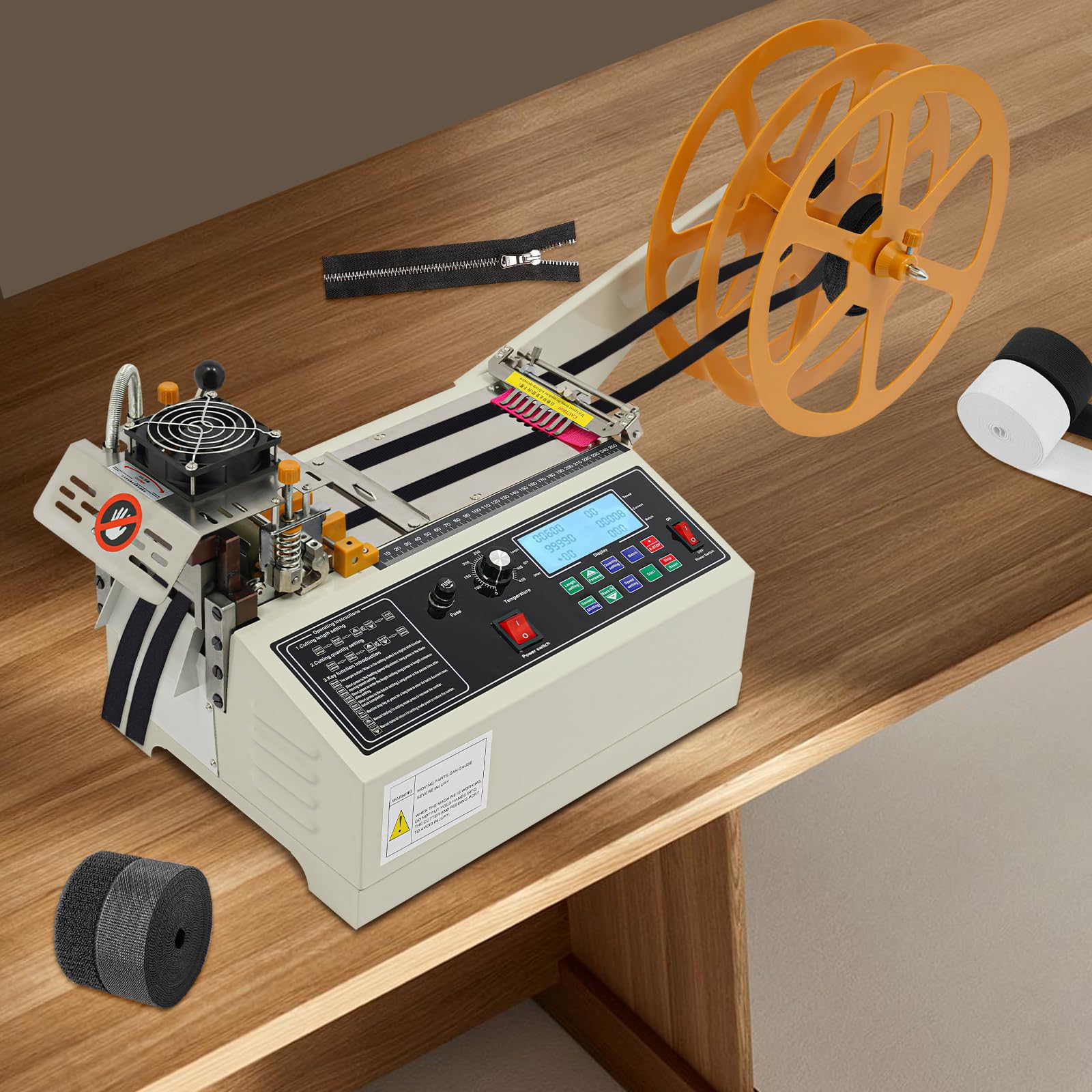 Máquina de corte de cinta caliente y fría, 400 W, máquina de corte automático de cintas, aproximadamente 110 unidades/min, cortador para cintas trenzadas, cintas de nailon con pantalla LCD, 0-450 ℃