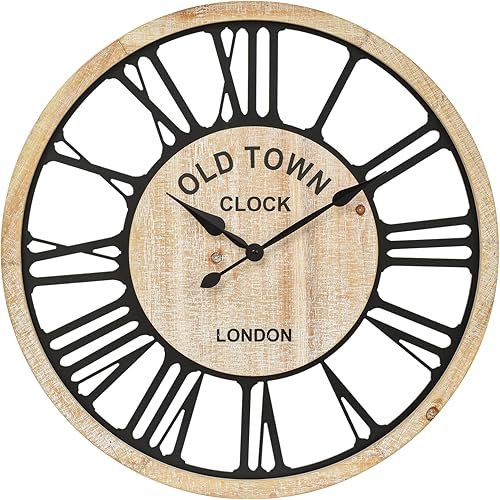 Miniatura 3 de Reloj de pared grande  Reloj de pared decorativo de estilo rústico estilo granja, diseño de números romanos rústicos, reloj de pared de madera con
