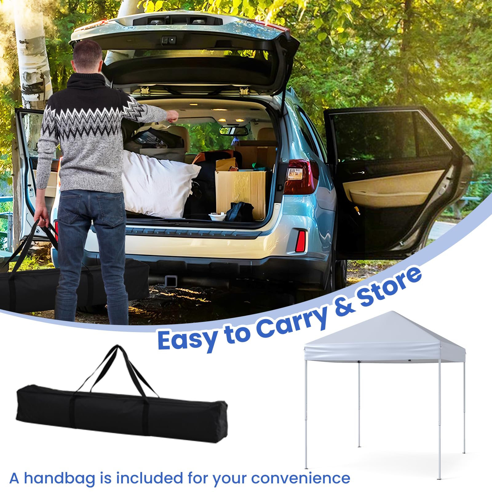 HOMASIS Gazebo Pieghevole Impermeabile 2 x 2 M, Gazebo Esterno Resistente con 4 Corde Antivento e 8 Picchetti, Tenda Pop Up Regolabile in Altezza e Borsa per il Trasporto per Campeggio (Bianco)