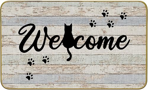 Mingnei Tapete divertido de bienvenida con estampado de patas, de gato negro, para entrada del hogar, amantes de los gatos, para casa, interior,
