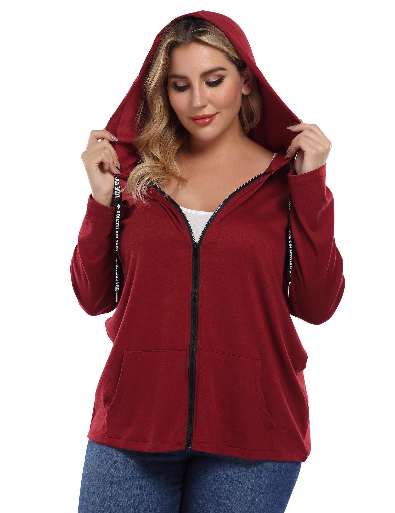 Women Plus Size Lightweight Full Zip Up Hooded Sweatshirt Hoodie Jacket