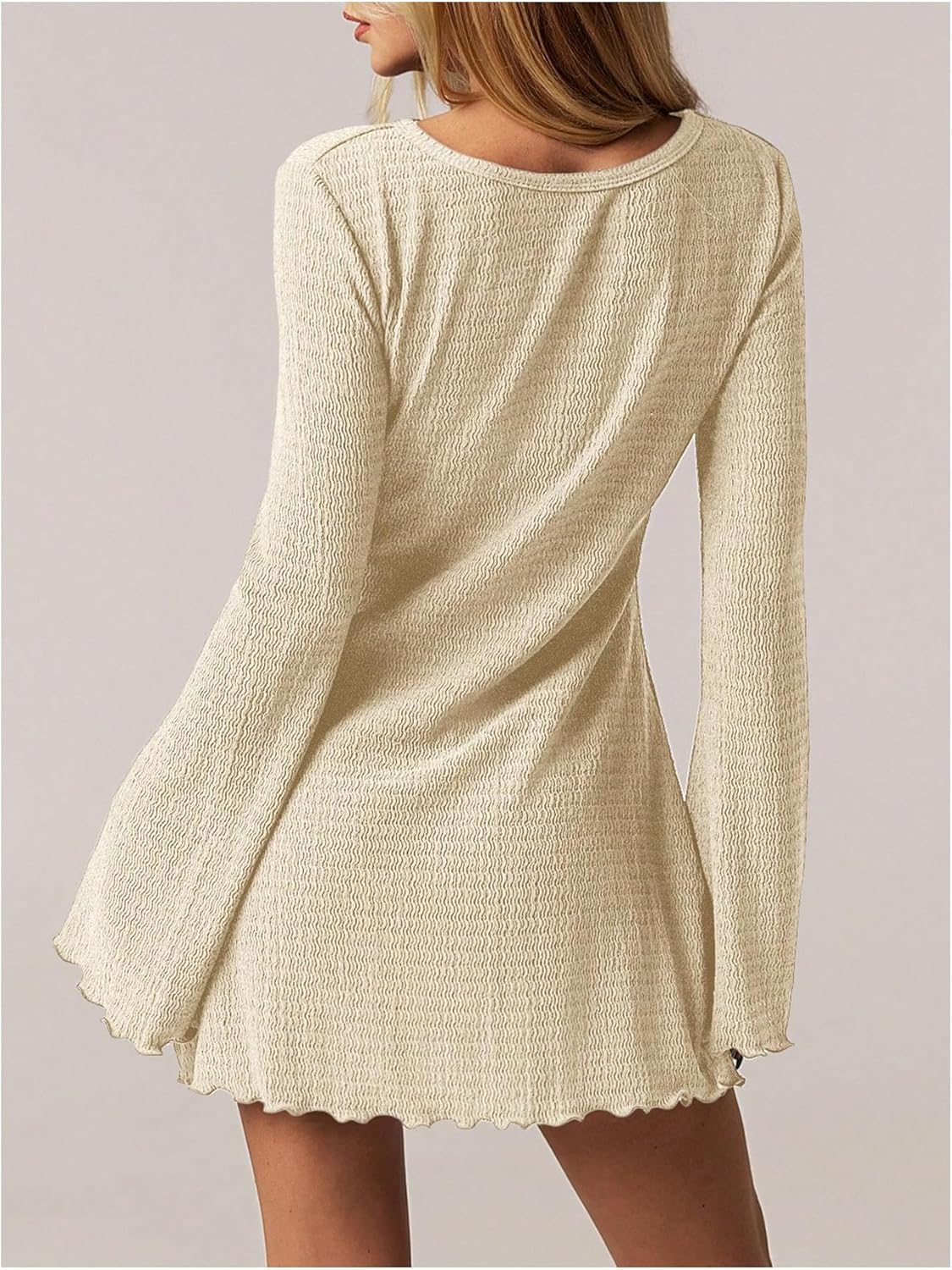 Women's Lettuce Trim Mini Dress Y2k Bell Long Sleeve Crew Neck Going Out Party Dresses - Image 2