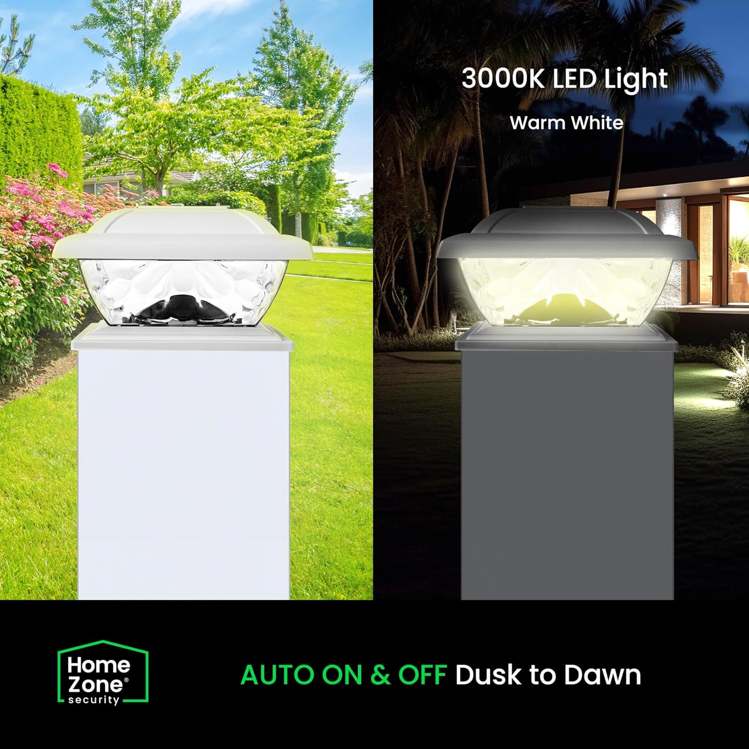 Home Zone Living Solar Post Cap Lights - Decorative LED Outdoor Post Lights with Flat Base for 4-6 in. Posts, White (4-Pack)