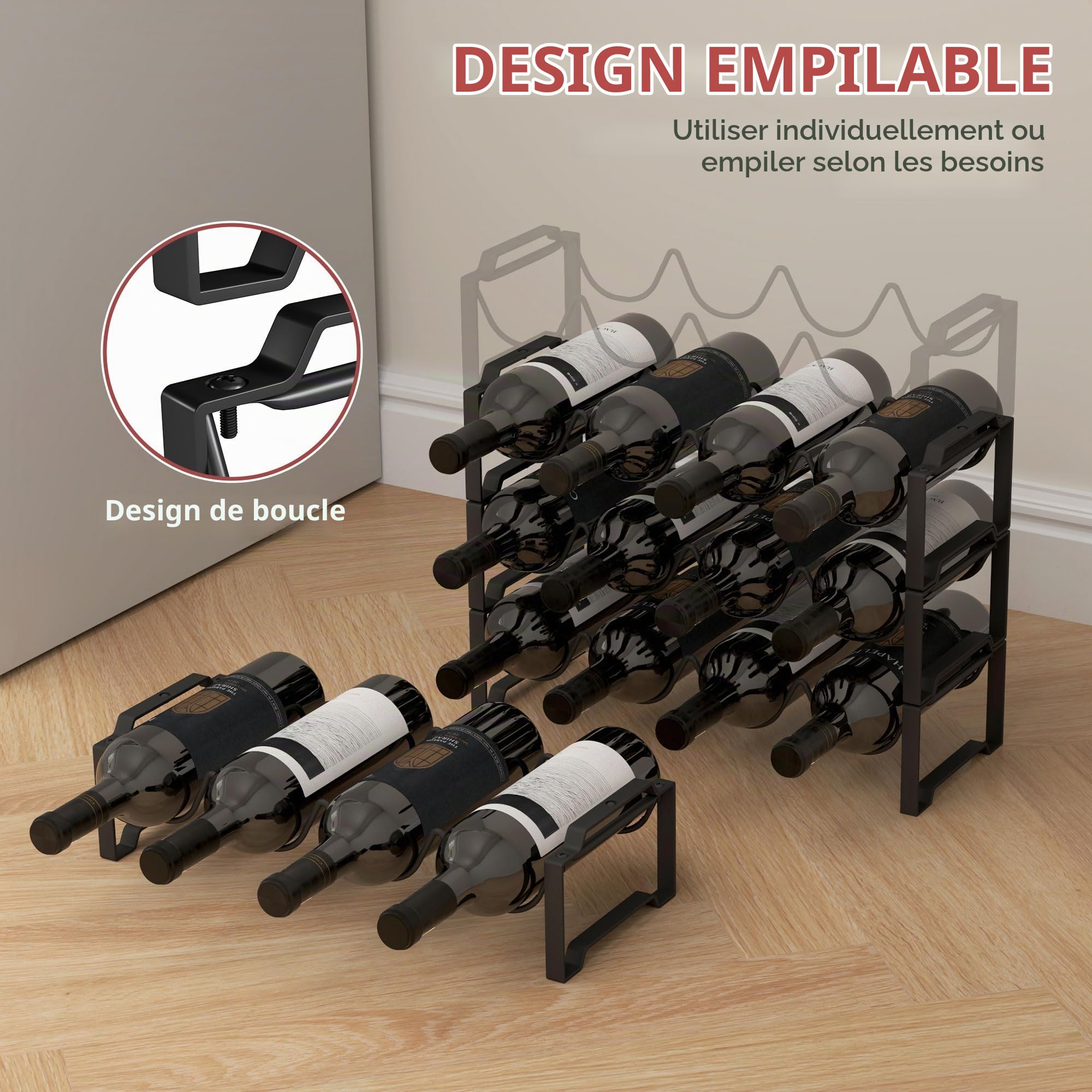 HOMCOM Porte-Bouteilles empilable 16 Bouteilles 42,5x16,5x41 cm Noir