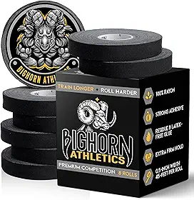Bighorn Athletics Fita de dedo de Jiu-Jitsu de competição premium, 8 rolos, material 50% mais forte, livre de resíduos (0,5 polegadas, preto)