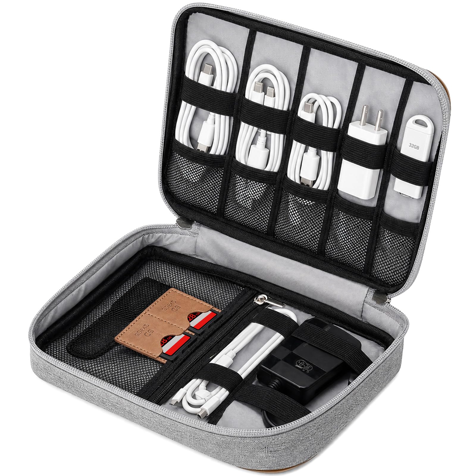 AiQInu Pochette Organisatrice Électronique avec Poche iPad Mini, Fente pour Carte SD, Gris
