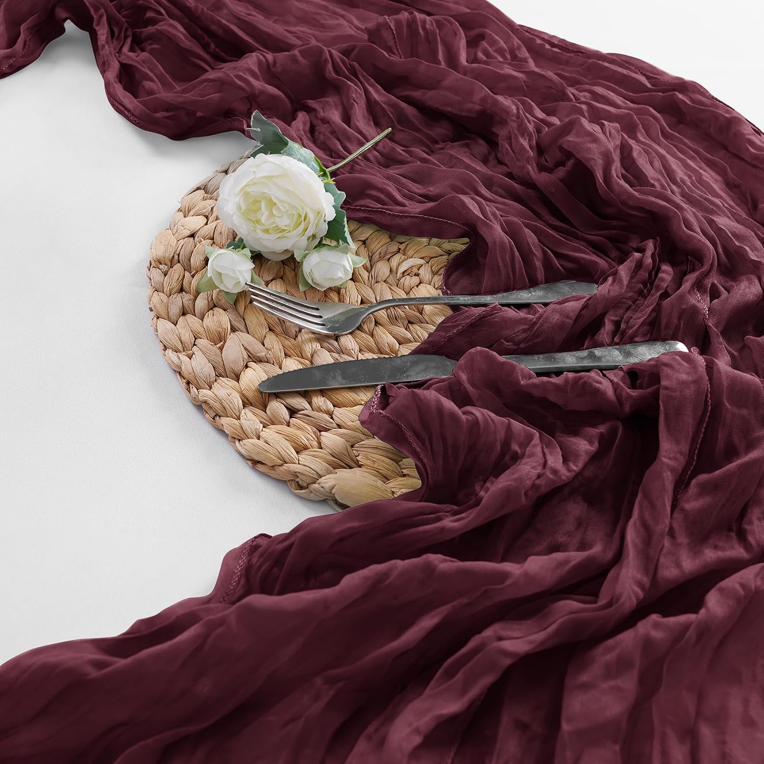 15 Pack Burgundy Cheesecloth Table Runner 9FT Rustic Sheer Table Runners 17x108 Inch Gauze Boho Runner for Wedding Bridal Baby Shower Birthday Party Table Decorations