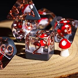 UDIXI 7PCS Mushroom DND Dice Set, Resin Red Mushroom D&D Dice Set for Role Playing Games and Board Game