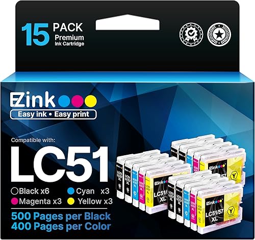 E-Z Ink Cartucho de tinta de repuesto compatible para Brother LC51 LC-51 LC51BK LC51C LC51M LC51Y compatible con impresora MFC-440CN MFC-465CN