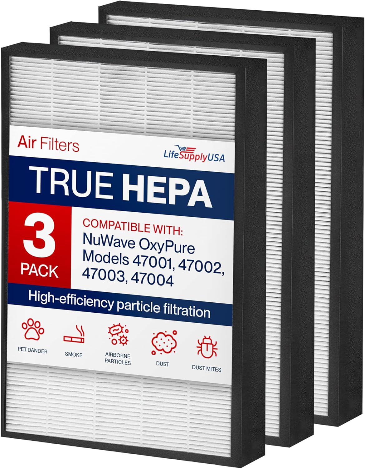 47001 HEPA + Carbon Filter Replacement Compatible with NuWave OxyPure Models 47001, 47002, 47003, 47004-2-in-1 Air Purifier Filter Set by LifeSupplyUSA (3 Pack)