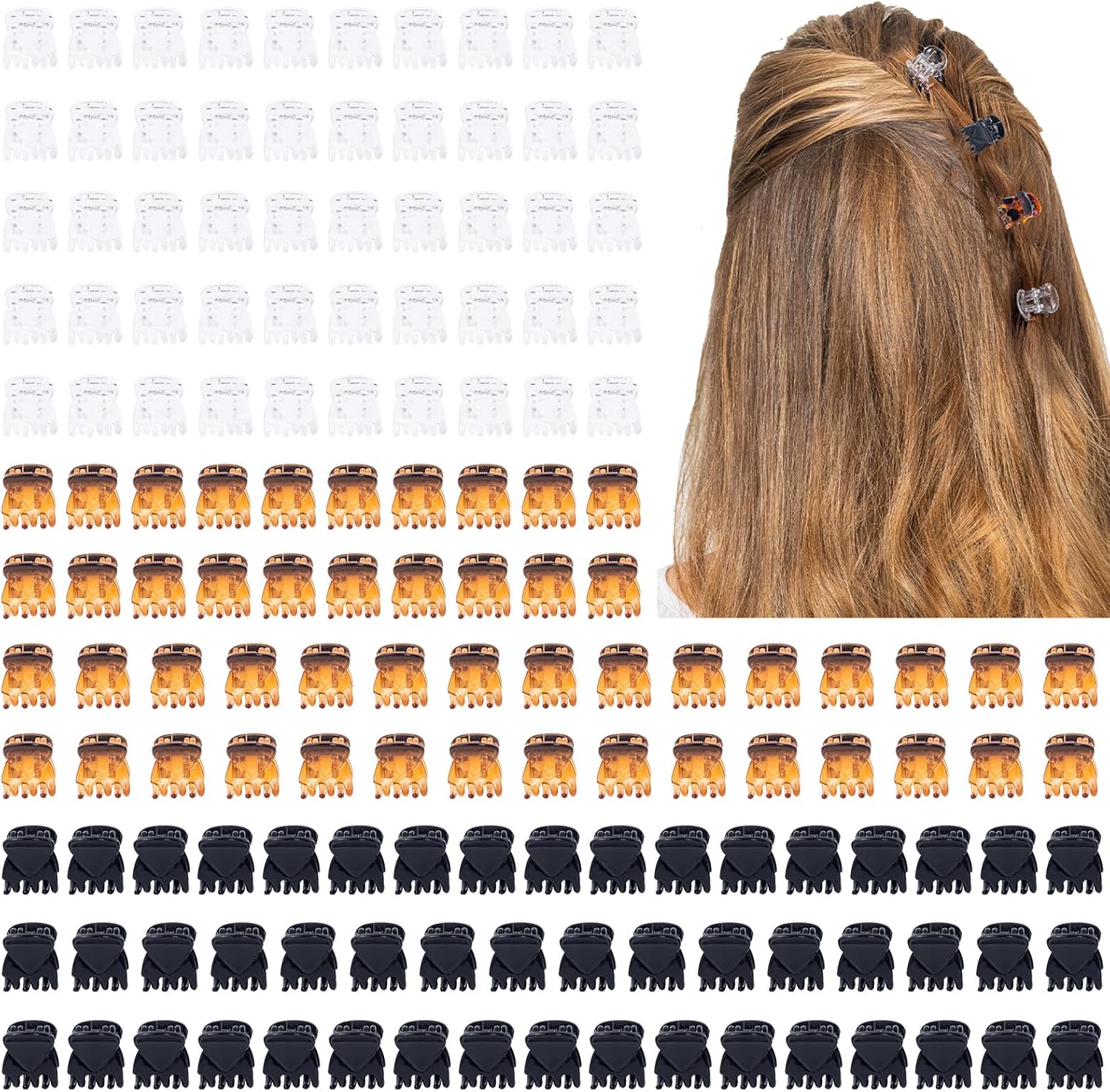 Cobahom 150PCS Extra Small Claw Clips for Thin Thick Hair, Super Mini No-Slip 0.55 Inch Tiny Hair Clips for Hair Styling, Small Hair Accessories for Women Girls, Brown, Black, Clear