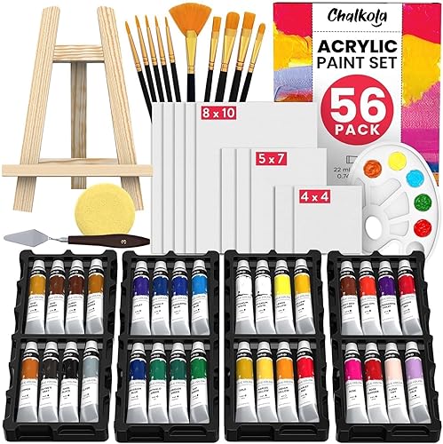 Miniatura 24 de Chalkola Juego de pintura acrílica para adultos, niños y artistas, kit de 40 piezas de suministros de pintura acrílica, con 24 pinturas acrílicas