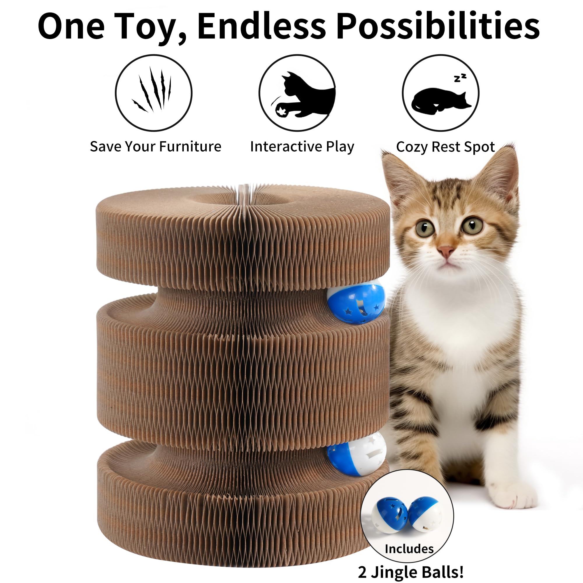 Magic Bridge Jouet pour chat – Grand tunnel pliable pour chat Kurlz, aimants durables améliorés, respectueux de l'environnement, pont interactif pour chat, jingle balles, exercice