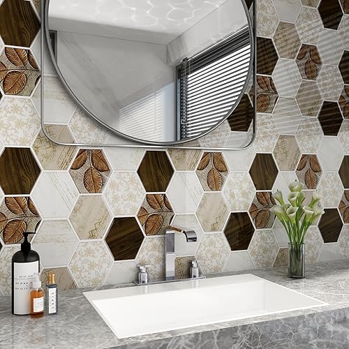 Miniatura 6 de FunStick Pelar y pegar contra salpicaduras para cocina, hexágono de 12 x 12 pulgadas, 5 hojas