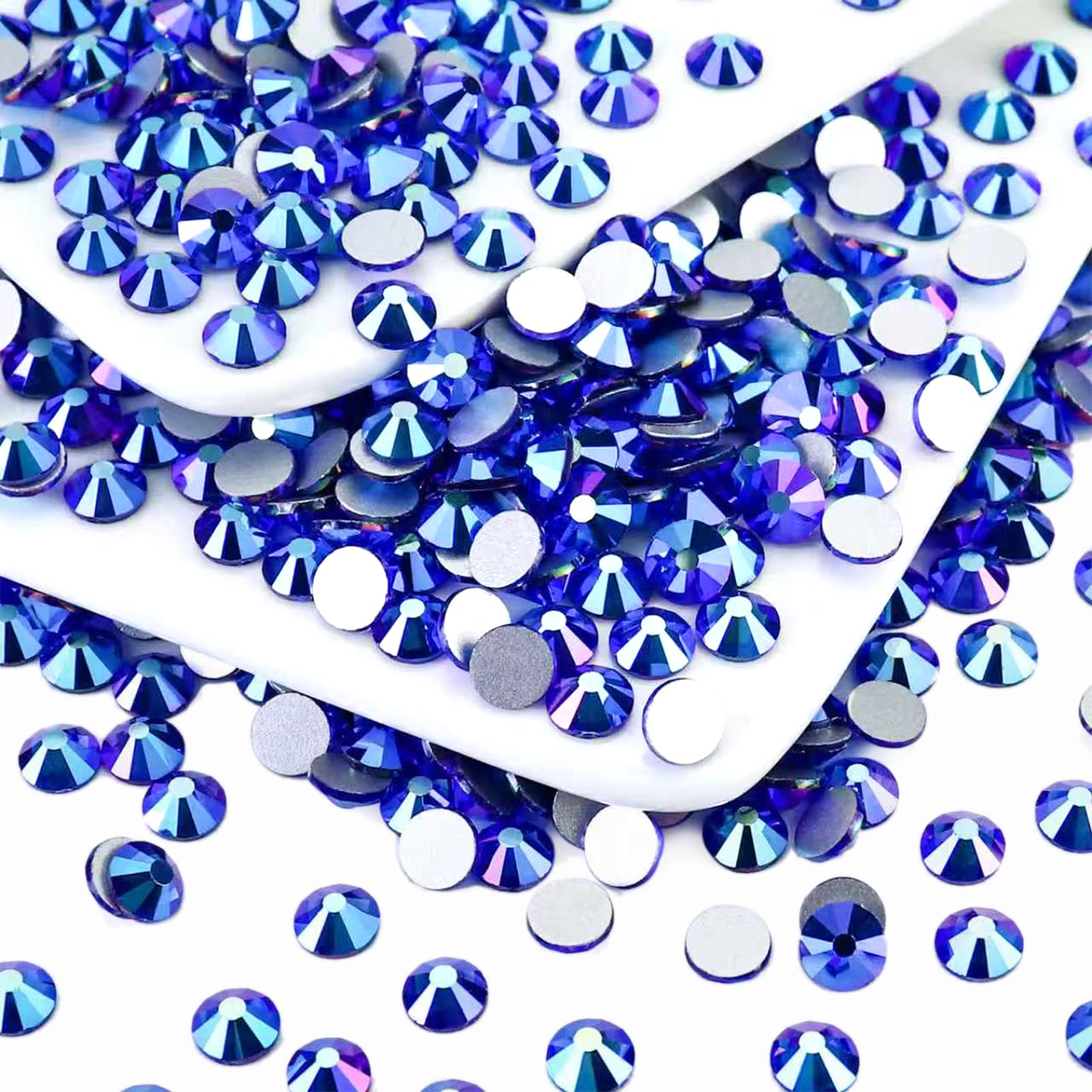 1440PCS SS10 Crystal Glass Flatback Rhinestones, Round Flat Back Crystal Gems for Nail Art and Craft Clothes, Glue Fix Diamond Stones Sapphire/Royal Blue AB (2.7-2.8mm)