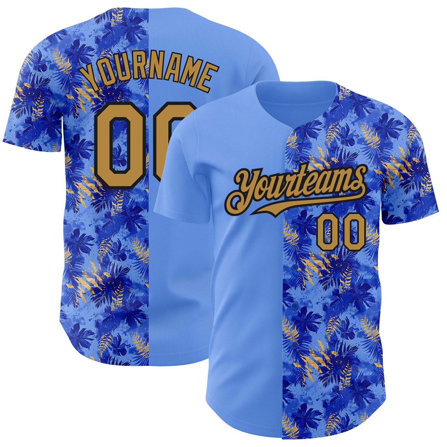 Customized Novelty Tropical Leaves Softball Jersey Blue Beach Sports Shirt Personalized Baseball Team Uniforms Stitched Name Number Design Your Casual T-Shirts for Men Women Boys Girls Family Group