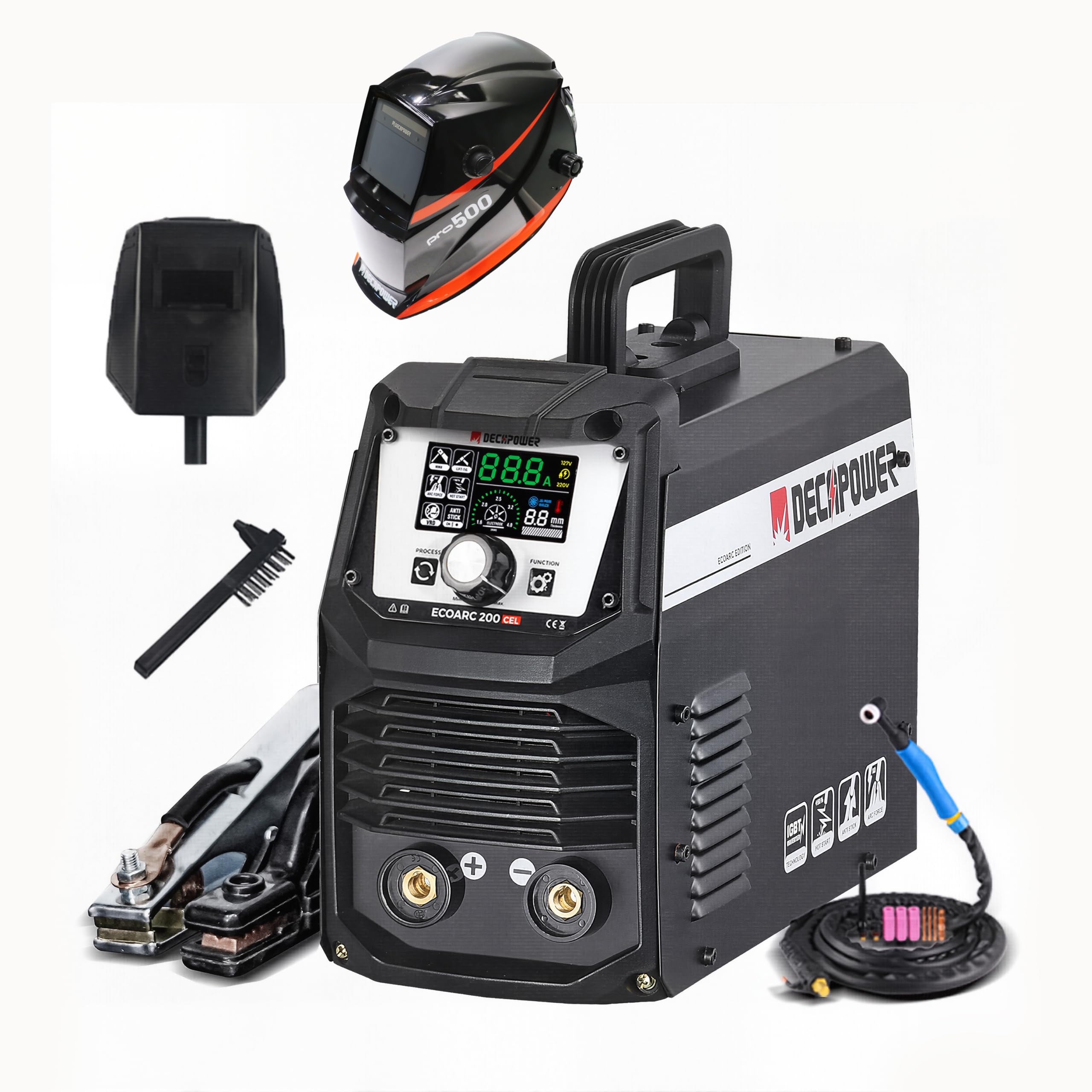 Decapower ECOARC Spawarka łukowa 160A MMA spawarka łukowa inwerterowa spawanie elektryczne przenośne spawanie z ekranem do użytku rodzinnego (PACK 4)