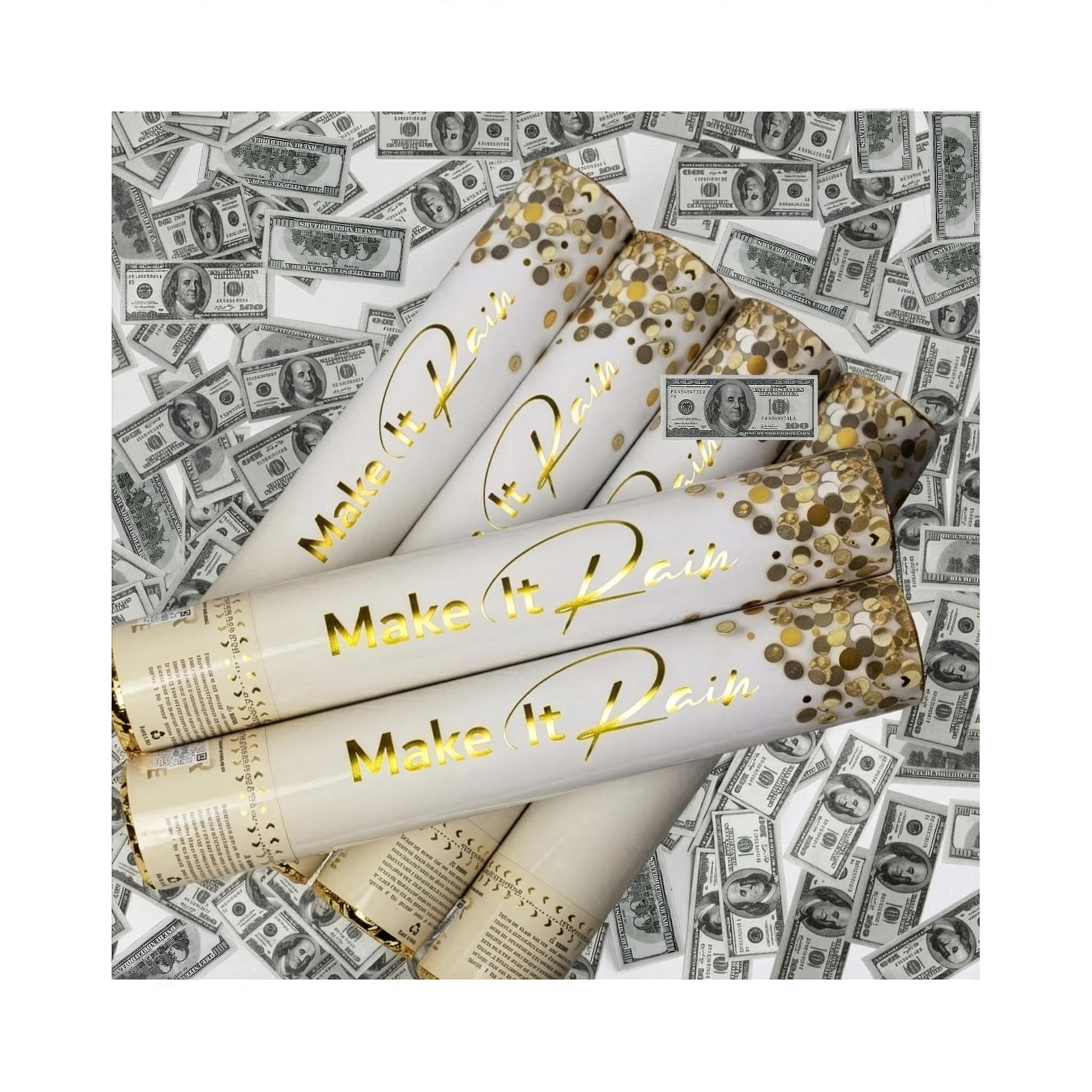 PRIMEPURE Confetti Cannons - 6 Pack - 100 Dollar Bill Money Party Cannon | Green, Gold Bill Confetti Poppers for Birthday, Wedding, Graduation & Celebrations