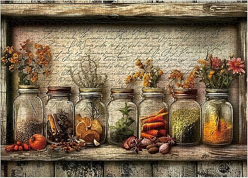 Miniatura 2 de Rompecabezas vintage de 1000 piezas para adultos, rompecabezas de plantas de flores, rompecabezas floral de cocina desafiante