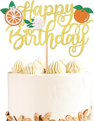1 paquete de decoración de pastel de feliz cumpleaños con purpurina naranja para pastel temático de frutas, baby shower, fiesta de cumpleaños para