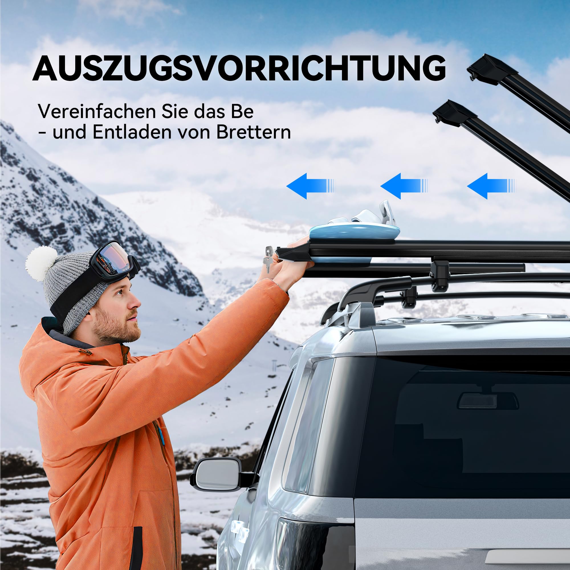 Ski- und Snowboard-Dachträger, Universal-Skiträger, mit Anti-Diebstahl-Schloss, 28'' Passend für 6 Paar Skier/4 Snowboards, Passend für Square/Round/Aero/Oval Cross Bars, eisenhaltig