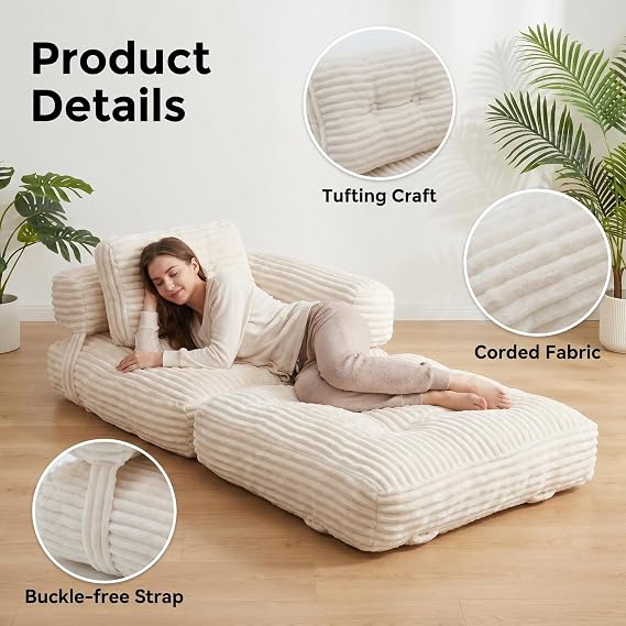 Folding Sofa Bed,3 in 1 Convertible Sleeper Chair with L Shaped Pillow