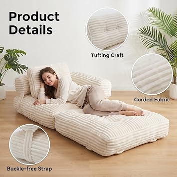 Folding Sofa Bed,3 in 1 Convertible Sleeper Chair with L Shaped Pillow