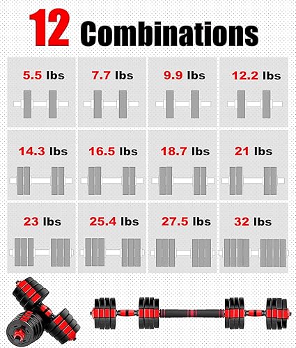 Miniatura 4 de Juego de mancuernas ajustables, juego de mancuernas con conector, juego de pesas para gimnasio en casa, juego de mancuernas ajustables que no ruedan