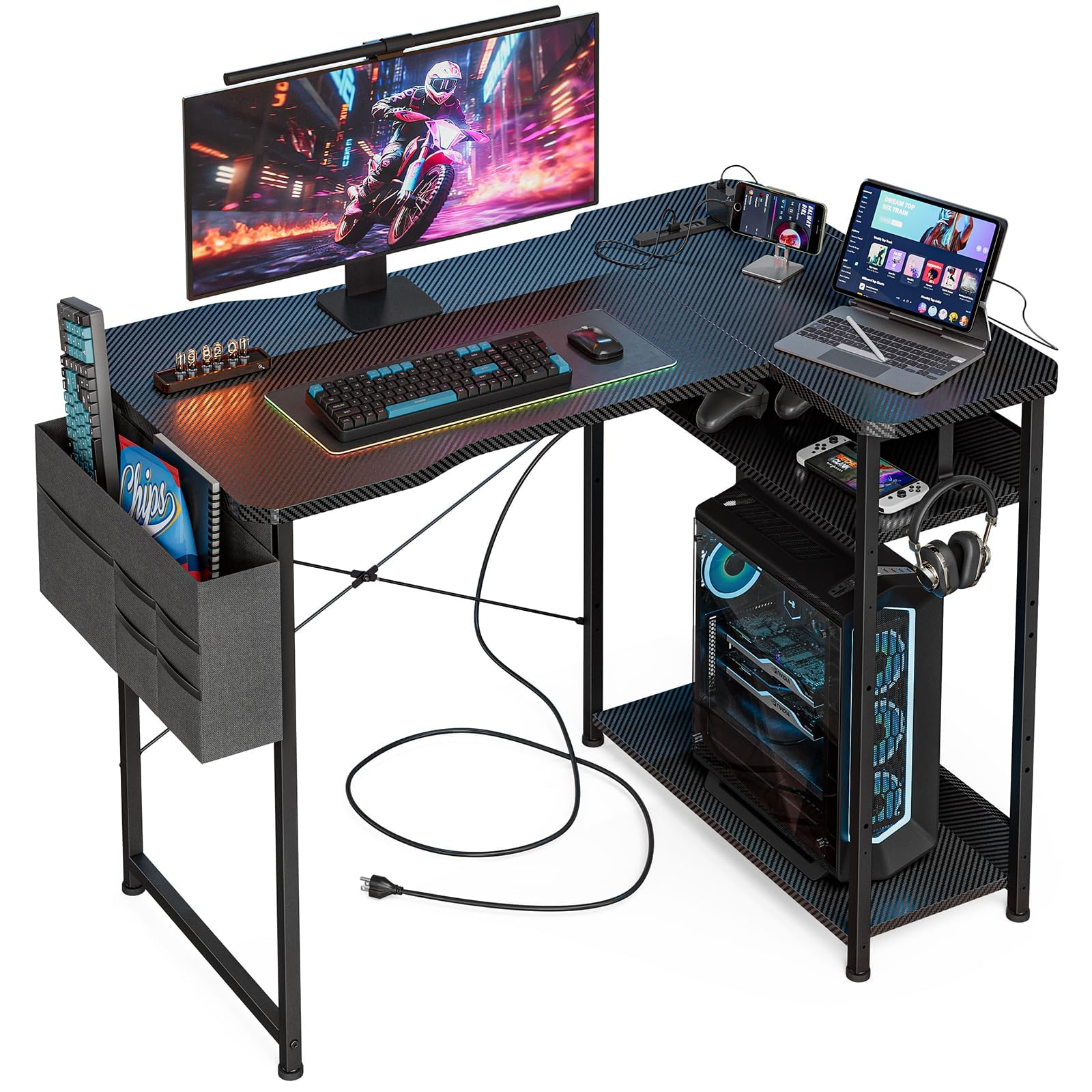 Amazon.co.jp: Acrolix ゲーミングデスク カーボン調 コンセント付き