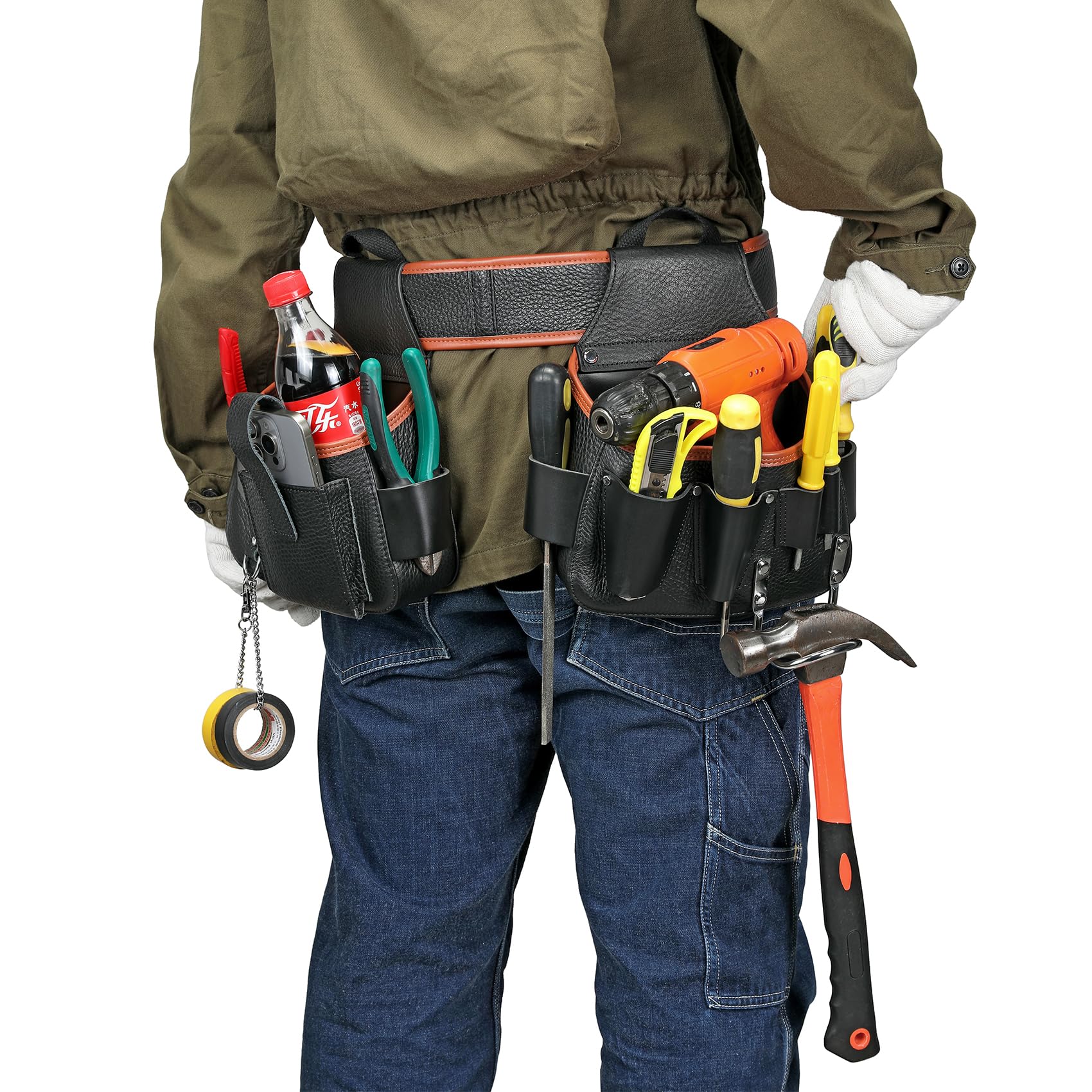 Echtes Leder Werkzeuggürtel mit Hammerhalter für Tischler, Handwerker