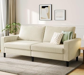 LINSY 79 Loveseat Sofa Comfy Corduroy Love Seat Couch with Adjustable Seat Depth Ergonomic Design Modern 2-Seater Soft Sofa for Living Room Bedroom Apartment Office, Beige