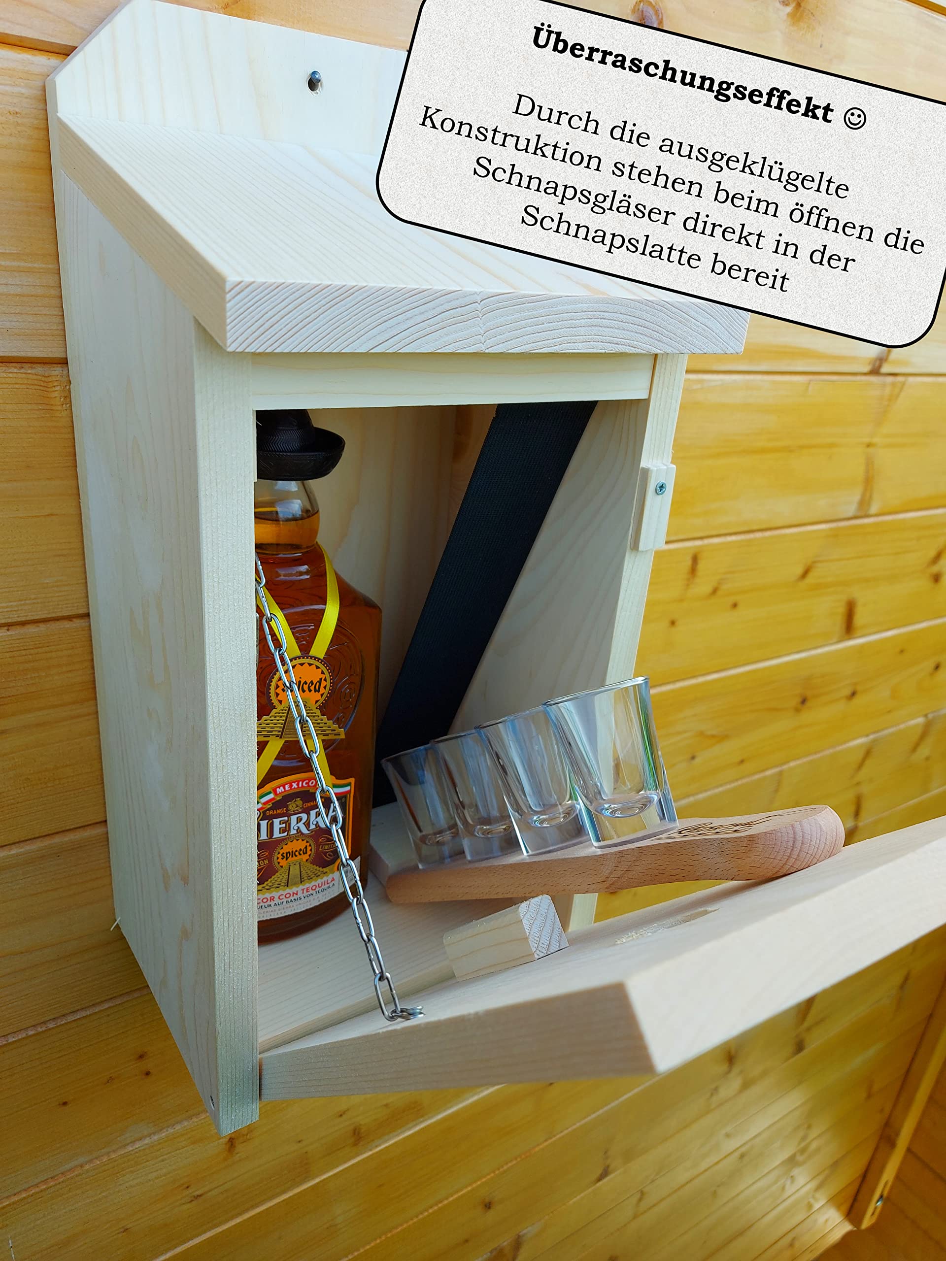 Zwitscherkasten mit integriertem Schnapsbrett - Vogelhaus Schnapsbar - Ideale Geschenke für Männer, Geschenkset Männer z.B. als Barschrank Minibar Alkohol/Schnapsspender lustig