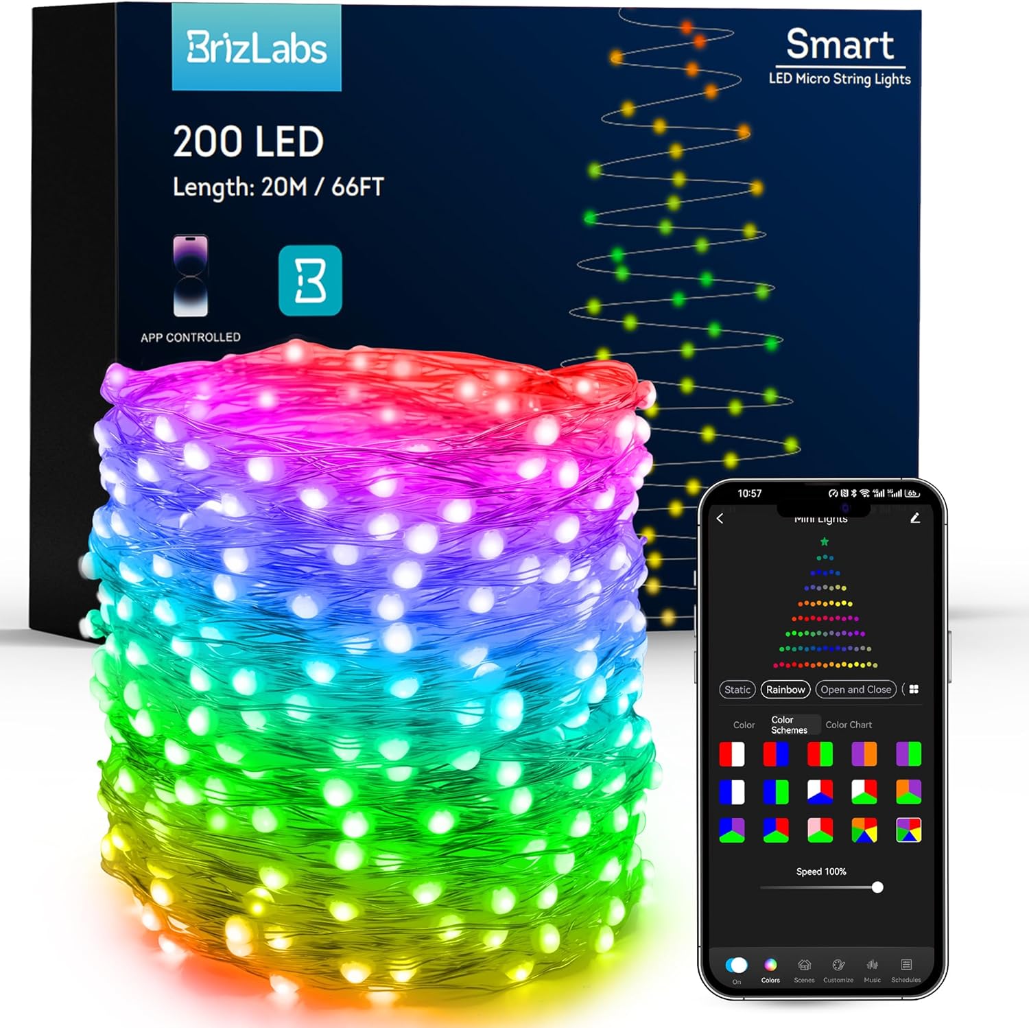 BrizLabs Smart Fairy String Lights, 66ft 200 LED WiFi