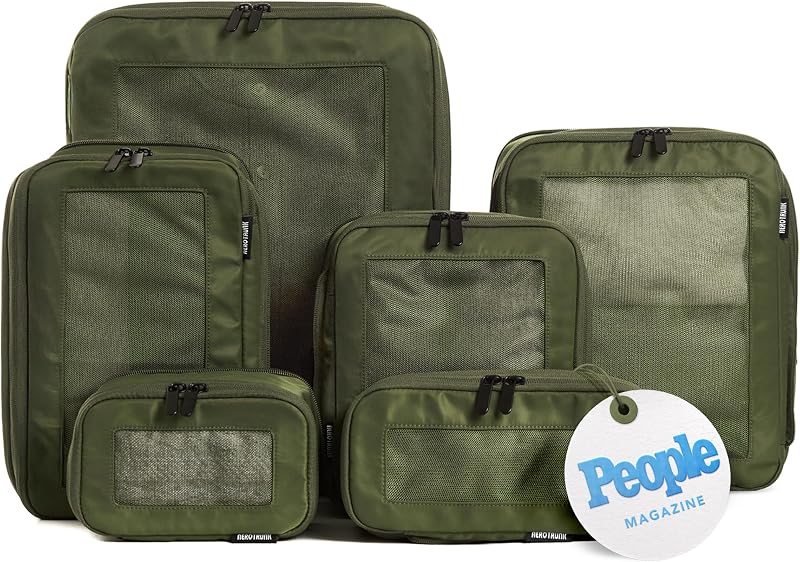 Compression Packing Cubes for Travel, 6-Pack, Olive | Solves overpacking, 6-Piece set fits most suitcases, 50% Space savings, Compression luggage organizer bags