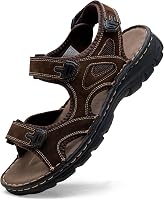 JOUSEN Men's Leather Open Toe Hiking Sandals - Waterproof Non-Slip Beach Sport Sandals for Summer Outdoor Adventures