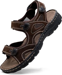 JOUSEN Men's Leather Open Toe Hiking Sandals - Waterproof Non-Slip Beach Sport Sandals for Summer Outdoor Adventures