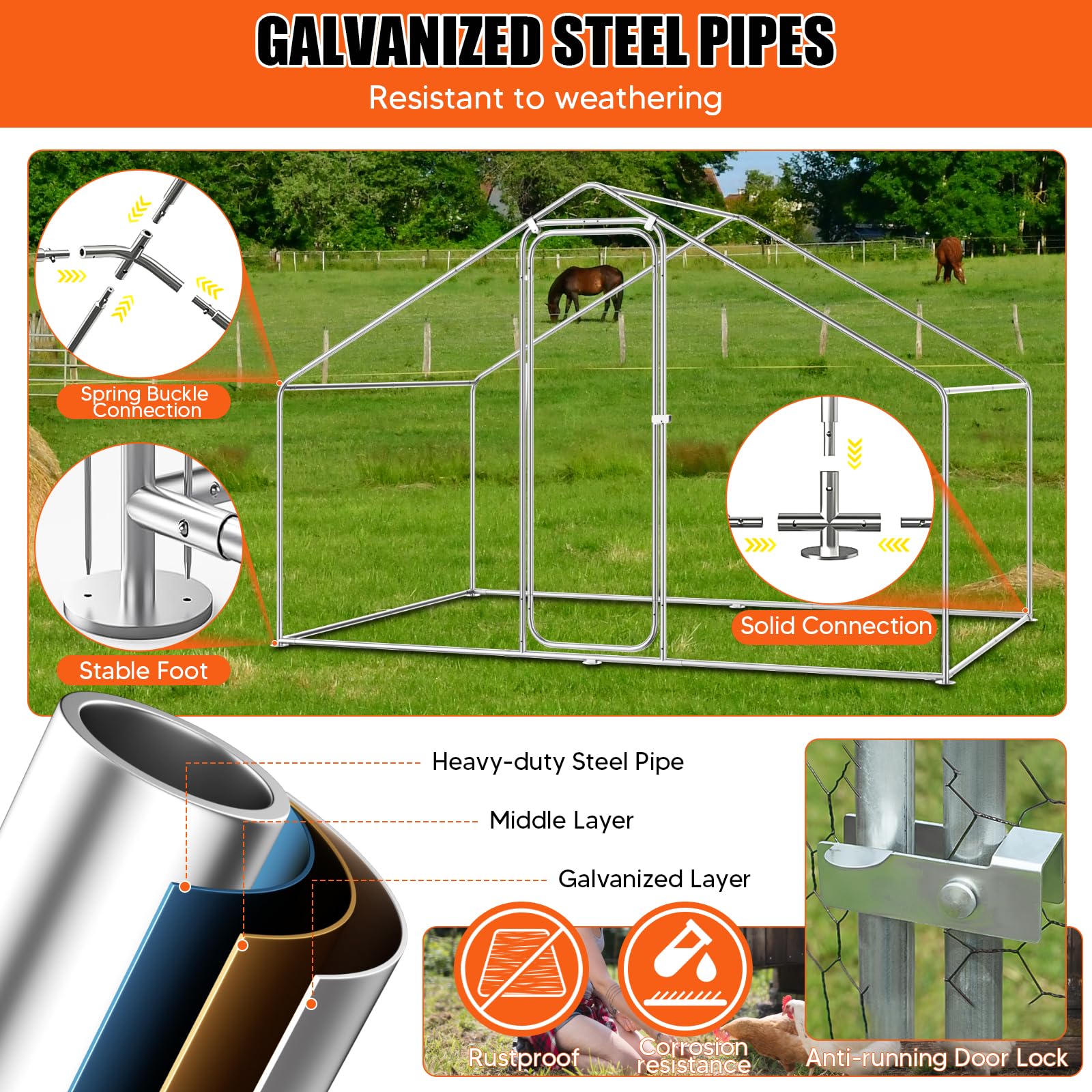 Gallinero Exterior - Jaula de Acero galvanizado para Animales pequeños 3 x 2 x 2 m, 6 m² de Superficie, con Puerta y pestillo, Jaula con Techo de Lona para Pollos