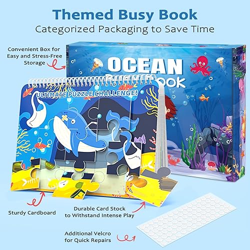 Miniatura 6 de HONGDDY Actividades de aprendizaje preescolar, libro ocupado de 23 temas, juguetes Montessori para niños pequeños, juguetes educativos sensoriales