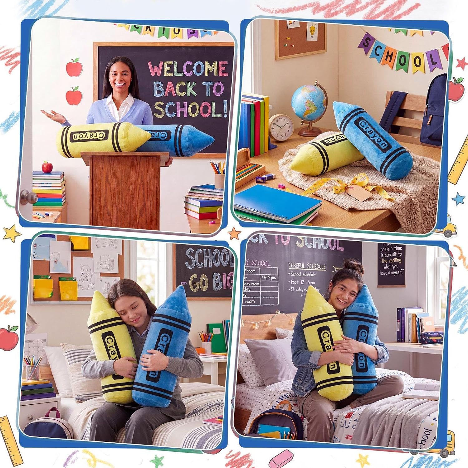 Shappy 2 Pcs Crayon Plush Pillows 14 Inch Soft Crayon Stuffed Throw Cushion for Kids Playroom Bedding Reading Room Decoration Birthday Party Gift