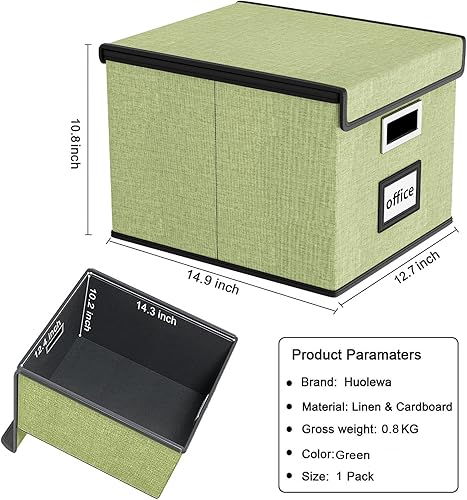 Miniatura 7 de Huolewa Caja organizadora de archivos con tapa, organizador de carpetas de archivos plegable para almacenamiento de documentos de oficina, caja de
